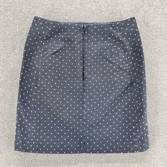 LOFT Skirt Womens 0 Navy Blue White Polka Dot Mini Pencil Straight back zip - Picture 2 of 9